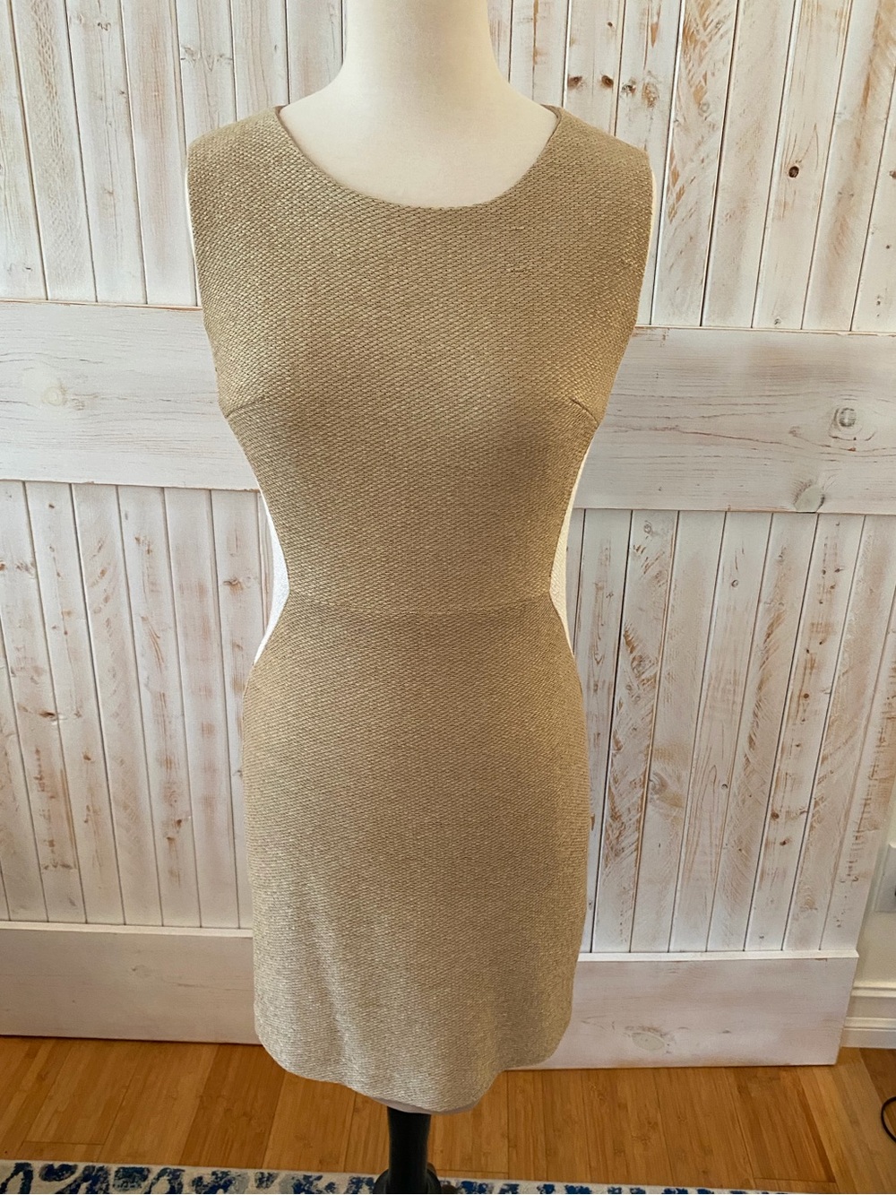 DREW Metallic Gold Sleeveless Mini Sheath Dress